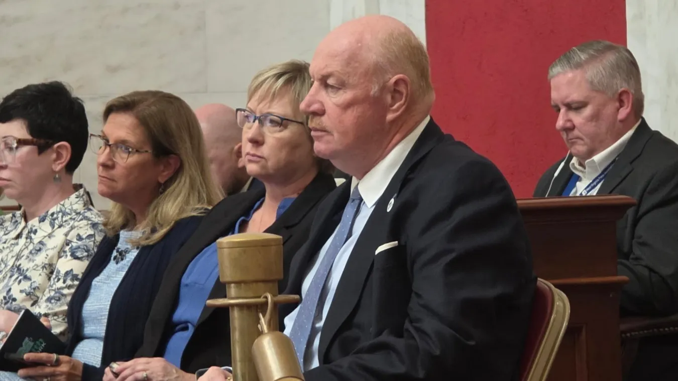 EWV Co-Presidents listen to the WV PEIA Evaluation Report during Joint Standing Committee on Insurance and PEIA at the legislature on Sept. 9, 2025.